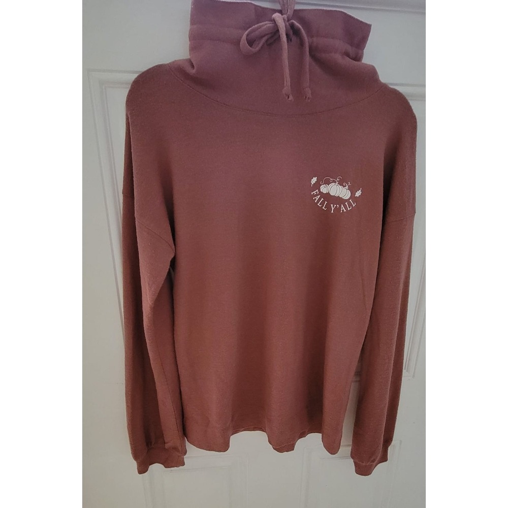 Happy Fall Y'All Autumn Leaves Women's M Sweatshirt Soft Lightweight Turtle Neck